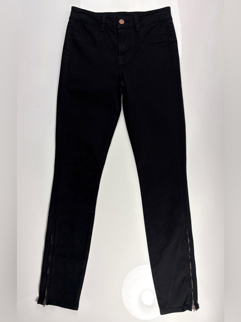 J Brand Black Cotton Stretch Skinny Pants w/ Ankle Zipper Accent, Sz 24/00